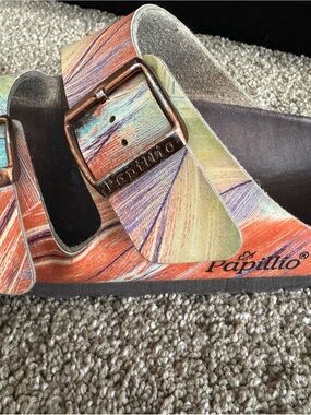 Birkenstock Papillio Two-Strap Sandal in Orange, Teal & Purple Marble